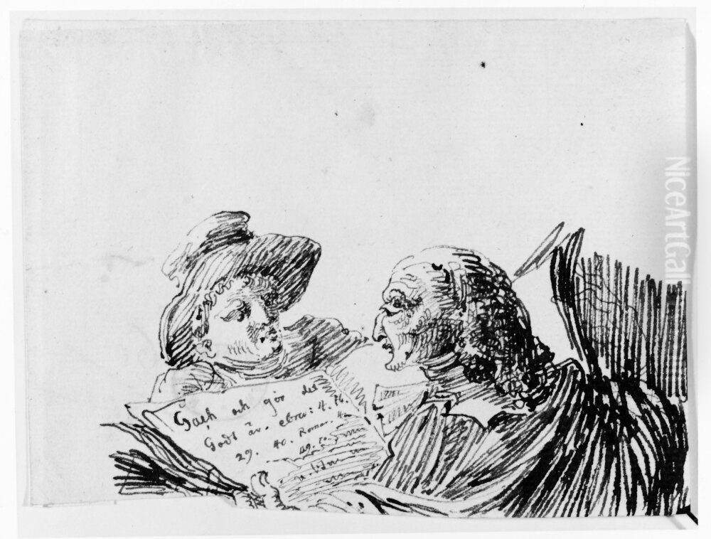 Tva lasande man Oil Painting by Johan Tornstrom