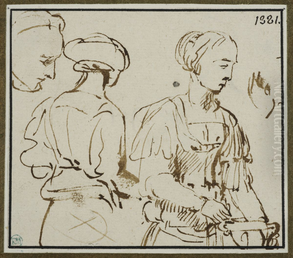 Tva studier av en kvinna Oil Painting by Rembrandt