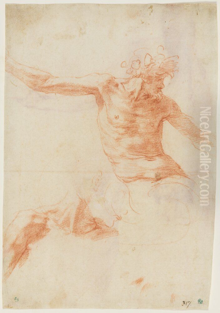 Figure studies, possibly for a triton Oil Painting by Polidoro Da Caravaggio (Caldara)