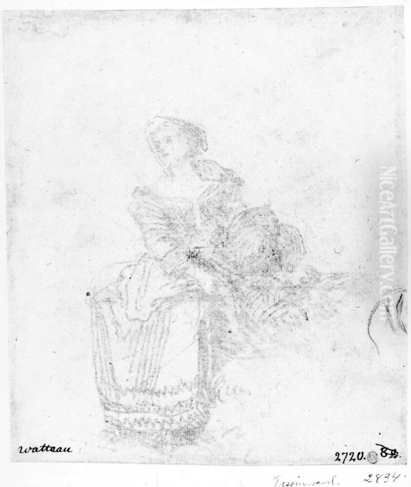 Sittande manglerska Oil Painting by Jean-Antoine Watteau