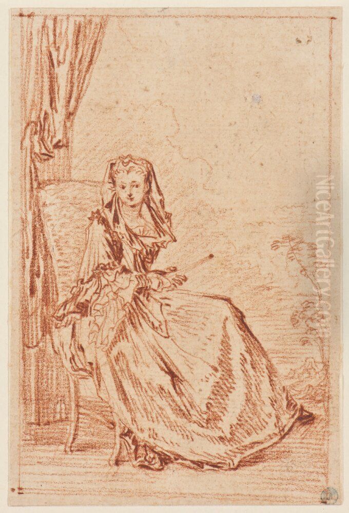 Sittande kvinna. En face Oil Painting by Jean-Antoine Watteau