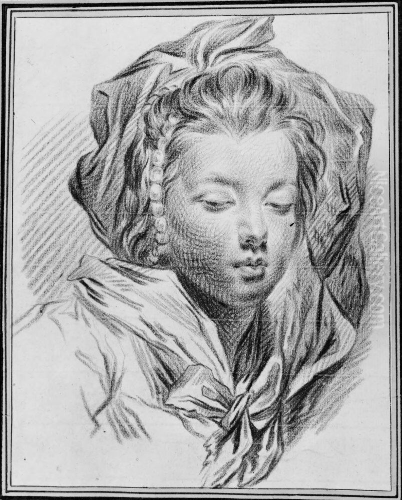 Studie av kvinnohuvud Oil Painting by Jean-Francois de Troy