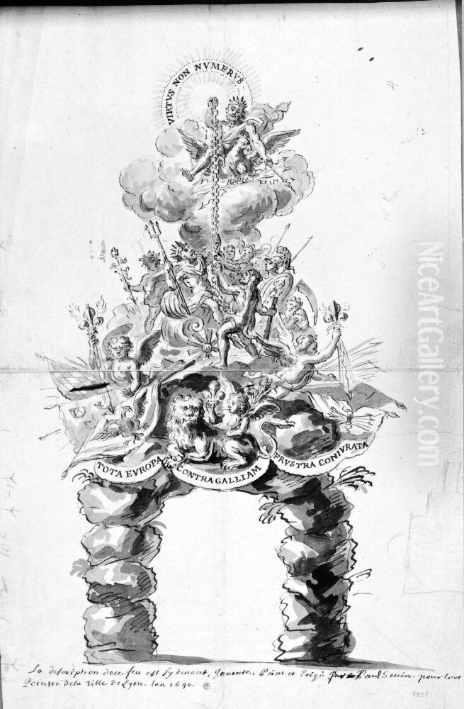 Fyrverkeri, Lyon 1690 Oil Painting by Pierre Paul Sevin