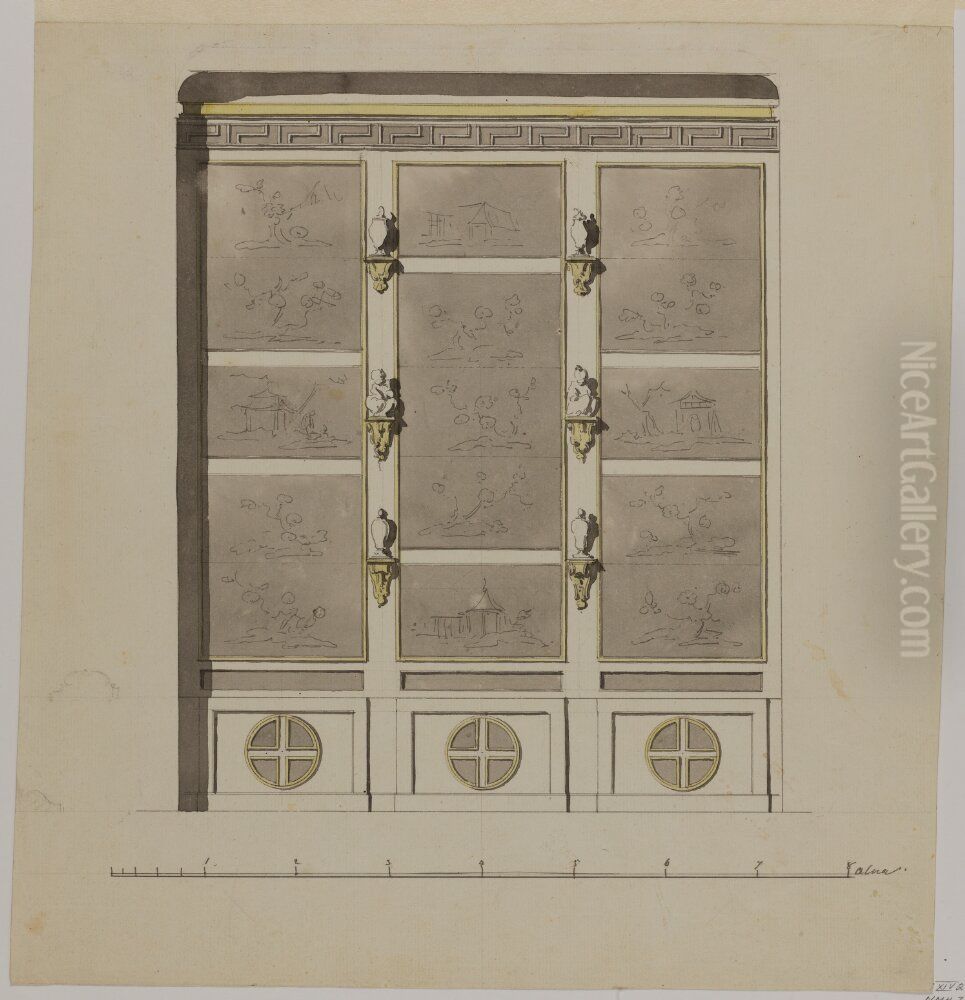 Draft for Part of a Wall in the Chinese Pavillion, Drottningholm Palace Oil Painting by Jean Eric Rehn