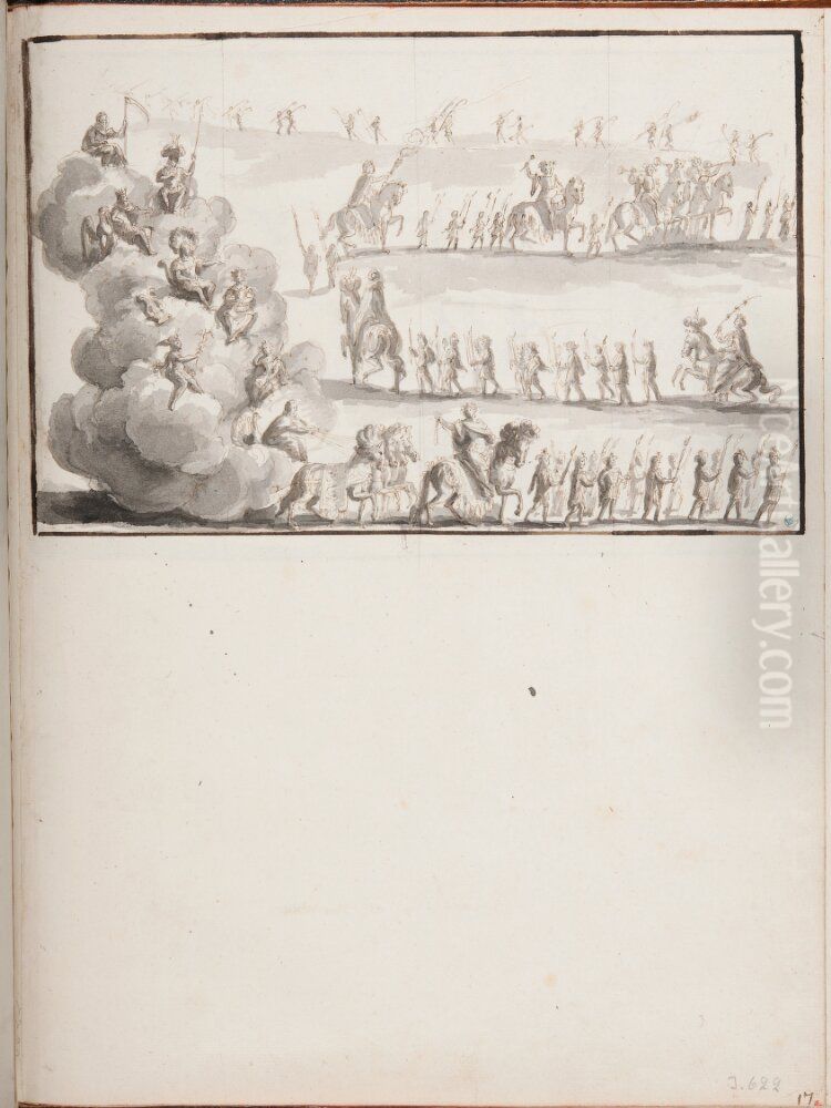 Festtag med personifikationer av planeter tronande bland moln, Rom 1668 Oil Painting by Pierre Paul Sevin