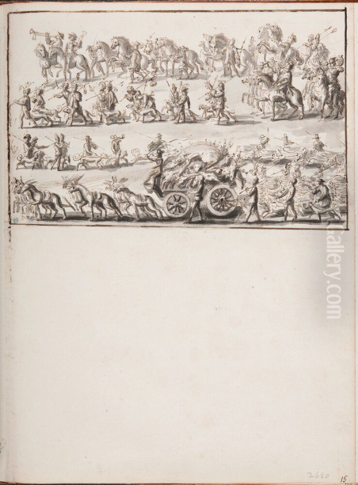 Jakttrofeer bars till Rom som introduktion till karnevalen den 4 februari 1668 Oil Painting by Pierre Paul Sevin