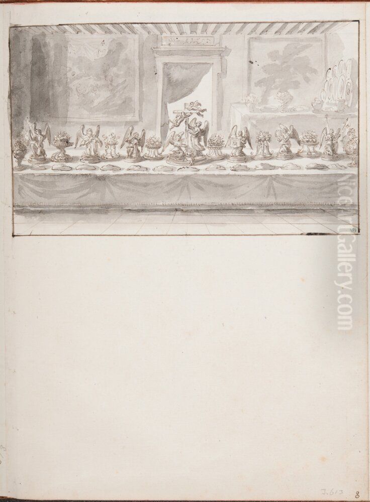 Bankettbord med trionfi, arrangerat for paven skartorsdagen 1667 Oil Painting by Pierre Paul Sevin