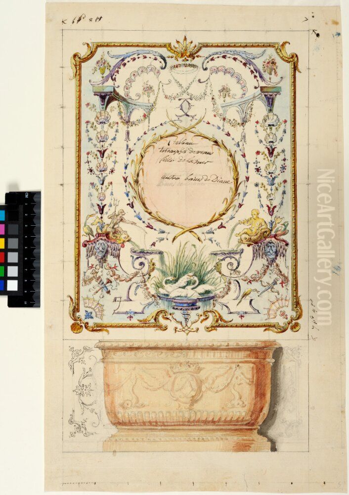 Design for the Decoration of a Royal Bathroom, a Bathtub with Wall Panels Oil Painting by Claude III Audran