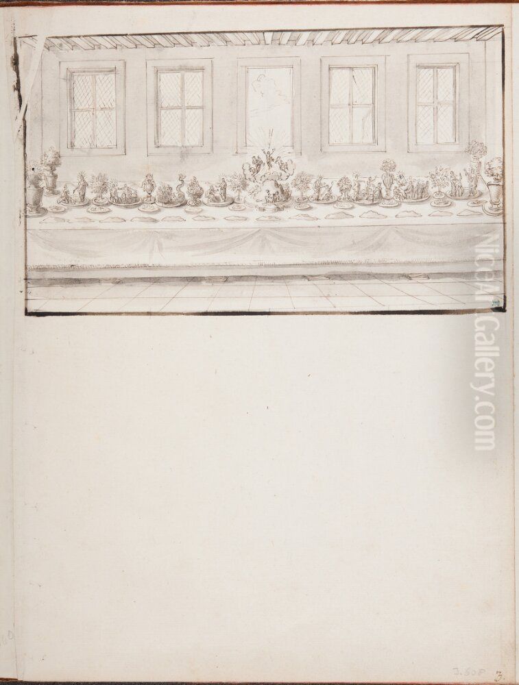 Bankettbord med trionfi, arrangerat for paven skartorsdagen 1666 Oil Painting by Pierre Paul Sevin