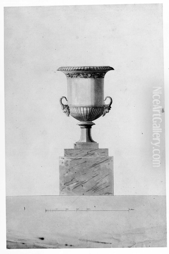 Urna med handtag i form av faunhuvuden Oil Painting by Carl Fredrik Sundvall