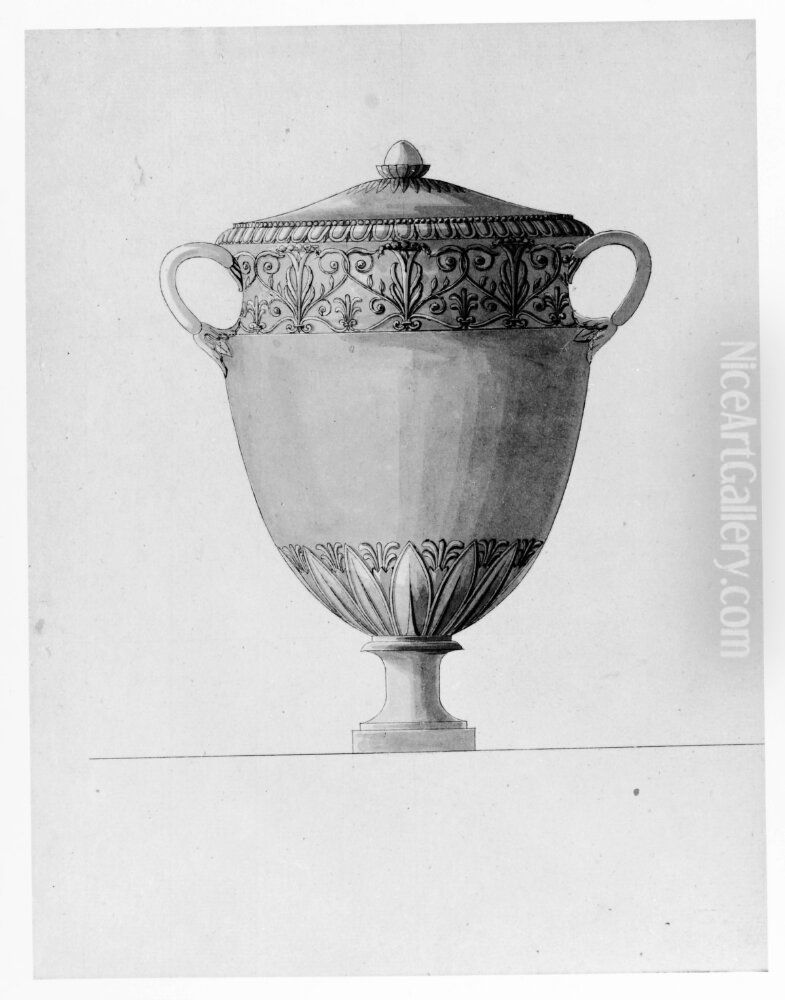 Urna med tva handtag och lock med knopp Oil Painting by Carl Fredrik Sundvall