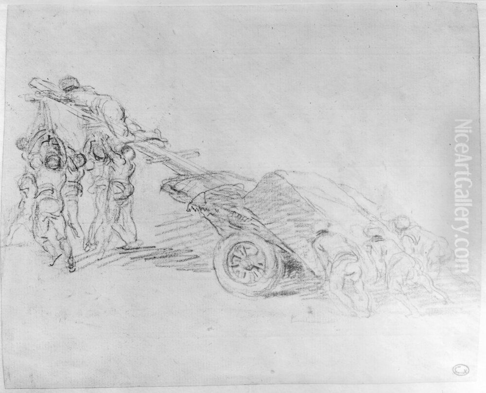 Arbetare som skjuter en karra Oil Painting by Hubert Robert