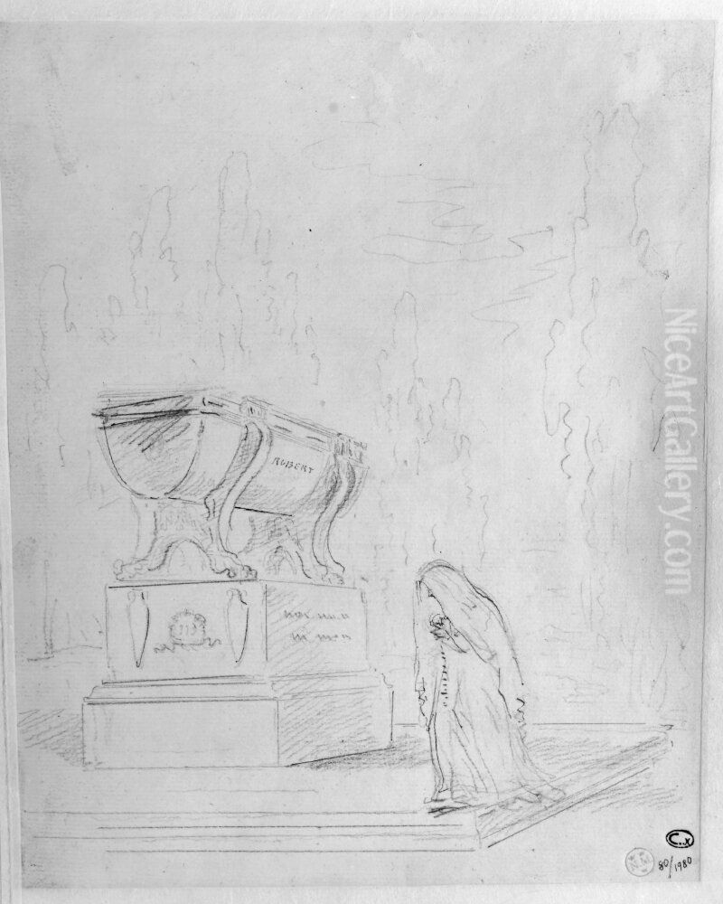 Nunna bedjande framfor sarkofag Oil Painting by Hubert Robert