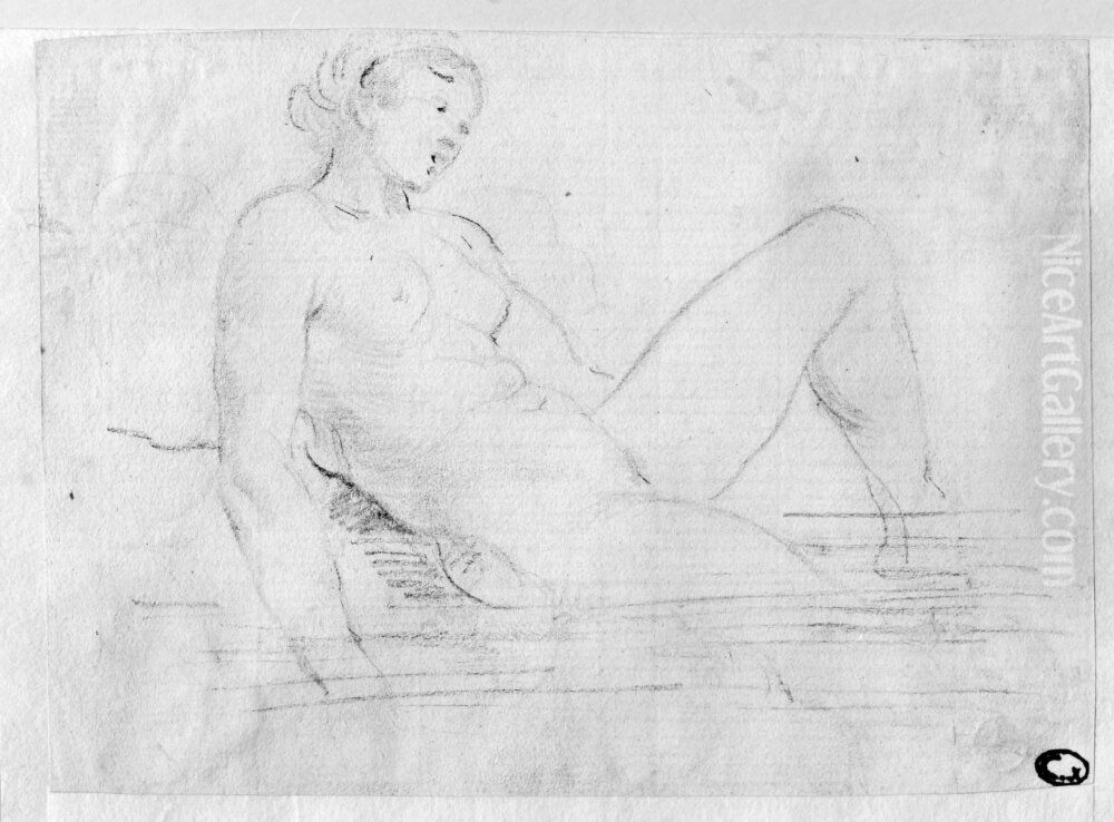 Ung kvinna i badet Oil Painting by Hubert Robert