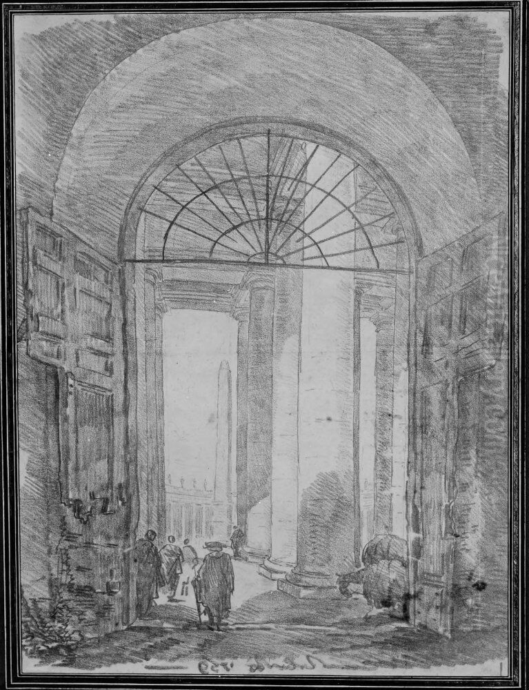 Berninis portal, Piazza San Pietro, Rom Oil Painting by Hubert Robert