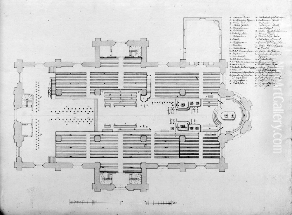 Forslag till placering vid Gustav IV Alolfs kroning i Olai kyrka, Norrkoping Oil Painting by Carl Fredrik Sundvall