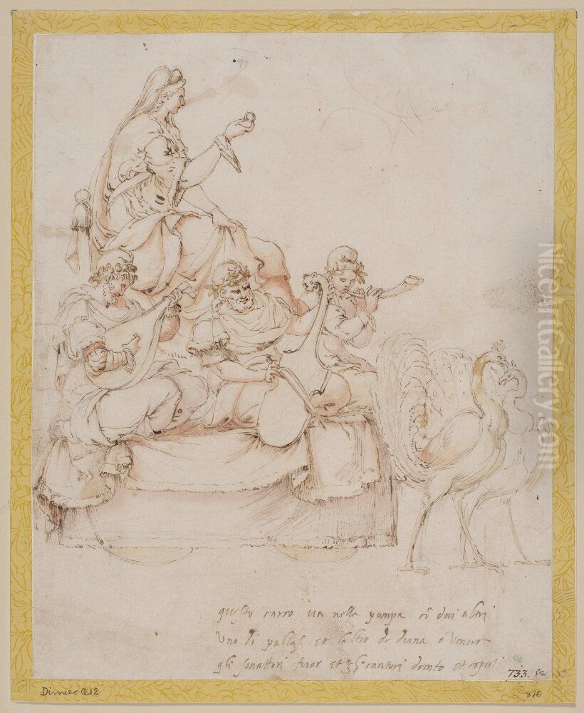 Juno leaning on a low carriage Oil Painting by Francesco Primaticcio