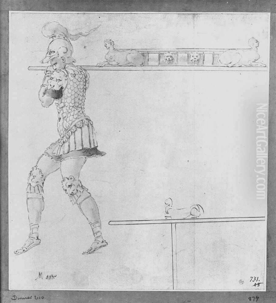 March carrying the front part of a litter Oil Painting by Francesco Primaticcio