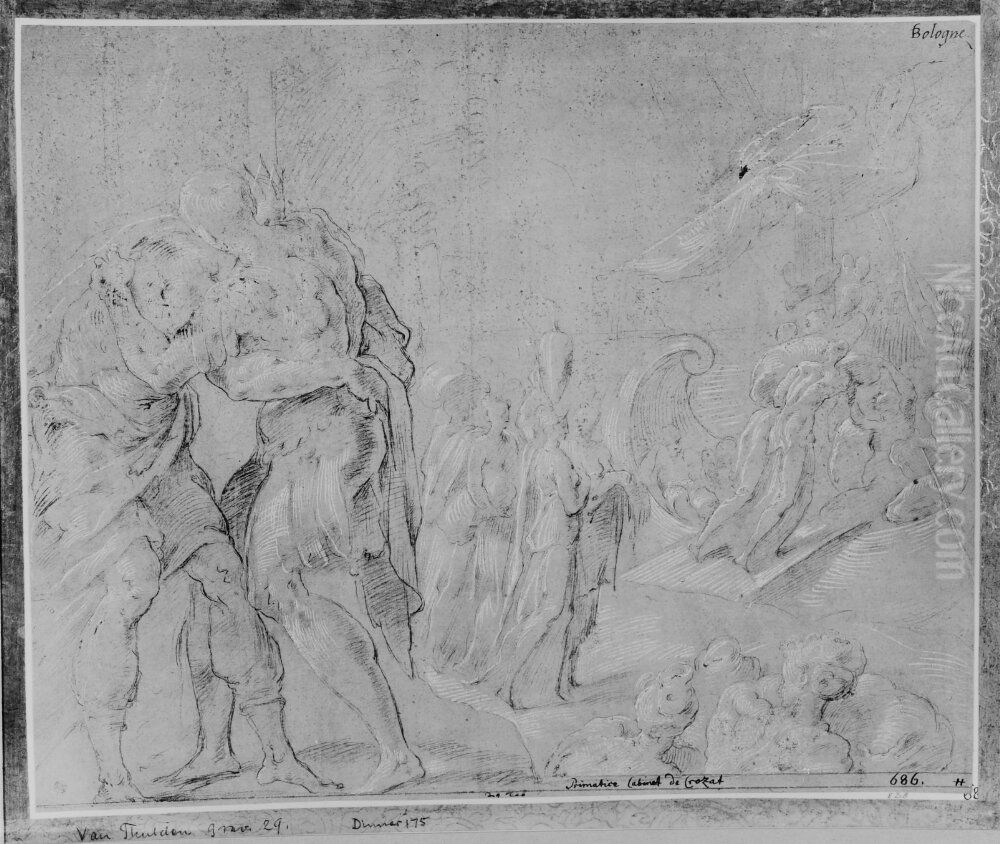 Odysseus bjuder Alcinus farval Oil Painting by Francesco Primaticcio