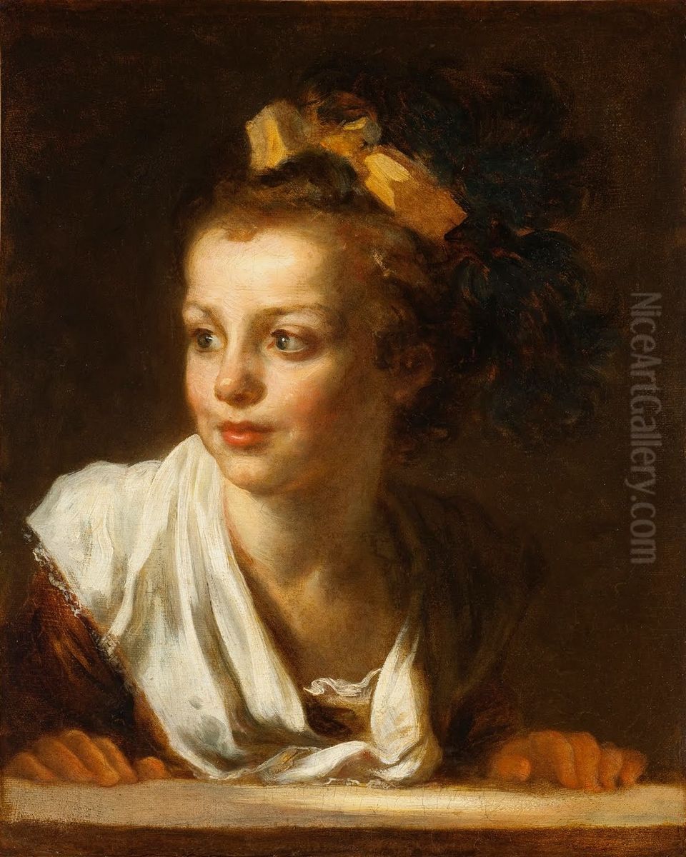 Young Girl Leaning on a Window Ledge Oil Painting by Jean-Honore Fragonard