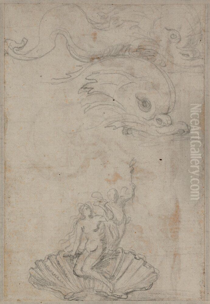 Studie till Venus i snackan samt delfiner Oil Painting by Nicolas Poussin
