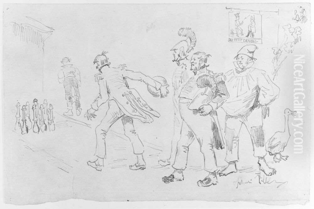 Soldater som spelar kagel Oil Painting by Henri Pille