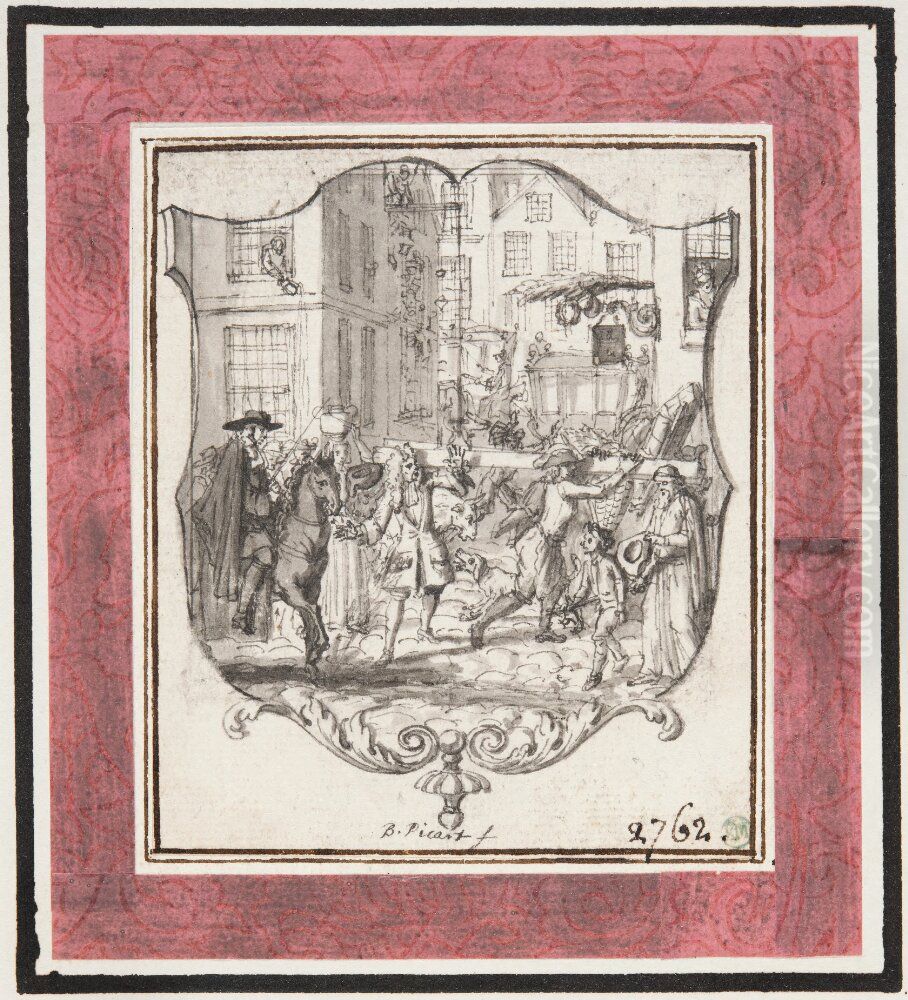 Vinjett. Gatuscen infalld i skoldram Oil Painting by Bernard Picart