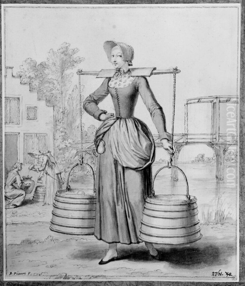 Flicka som bar mjolk Oil Painting by Bernard Picart