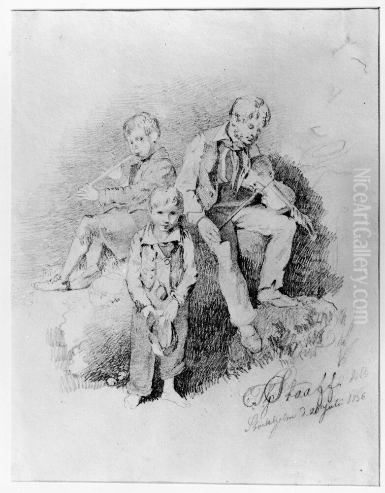 Spelman och tiggargossar Oil Painting by Carl Staaff