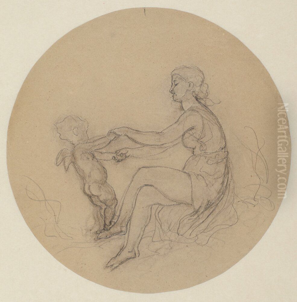 Venus gungar Amor pa foten Oil Painting by Carl Staaff