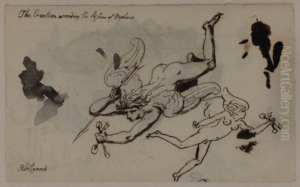 Eros sasom varldsordnare med pil och nycklar Oil Painting by Nicolai Abildgaard