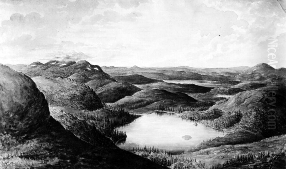 Vue du Mont Pallas, prise du haut du Kaimia Tunduri Oil Painting by Anders Fredrik Skjoldebrand