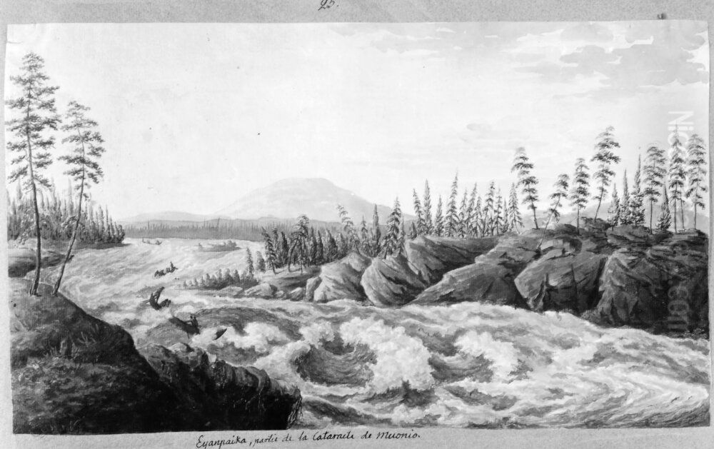 Eyanpaika, partie de la Cataracte de Muonio Oil Painting by Anders Fredrik Skjoldebrand