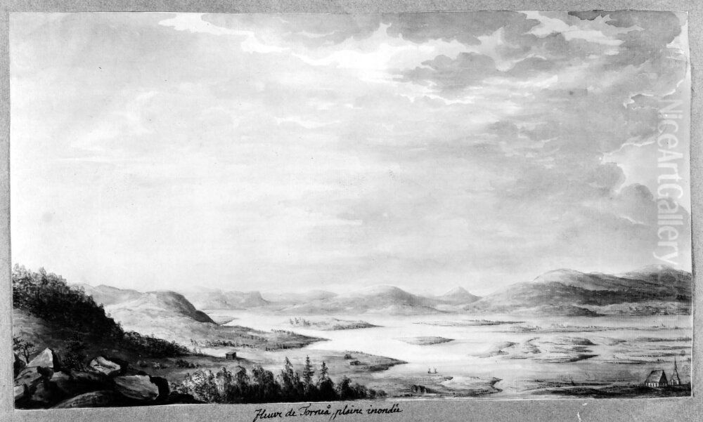 Fleuve de Tornea, plaine inondee Oil Painting by Anders Fredrik Skjoldebrand