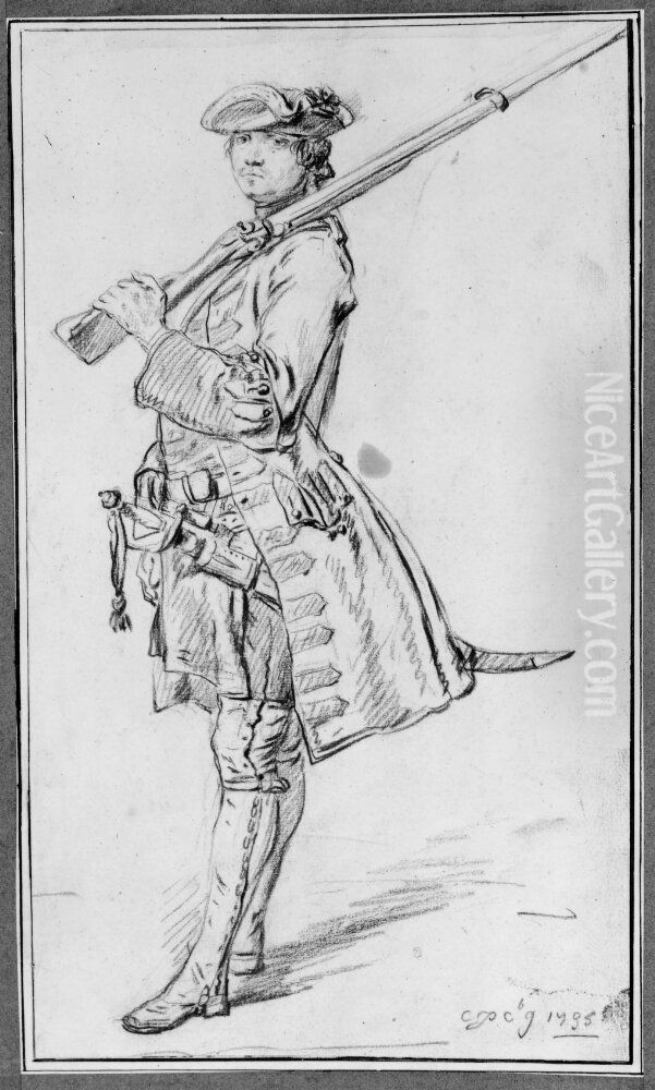 Krigare med gevar pa axeln Oil Painting by Charles Parrocel