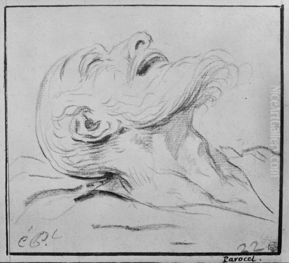 Huvud av gammal man, bakatkastat Oil Painting by Charles Parrocel