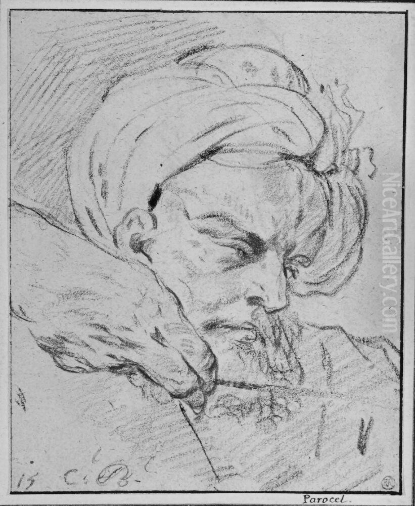 Man med turban skjuter med pilbage Oil Painting by Charles Parrocel