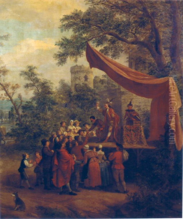 A quack and his audience outside a city wall Oil Painting by Elisabeth Seldron