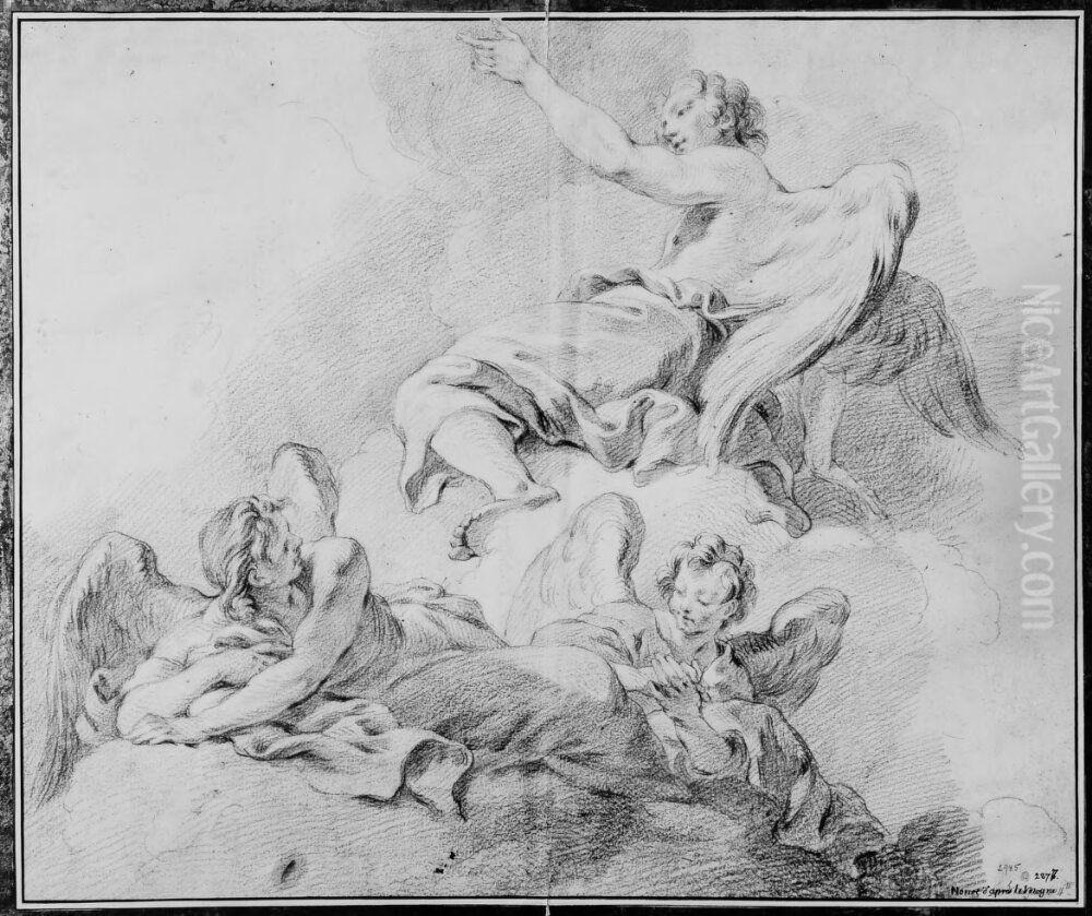 Plafondkomposition med tre anglar Oil Painting by Donat Nonnotte