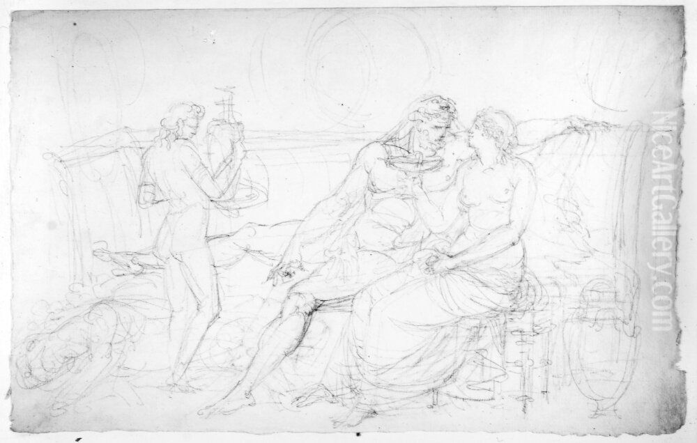 Antik karleksscen Oil Painting by Johan Tobias Sergel