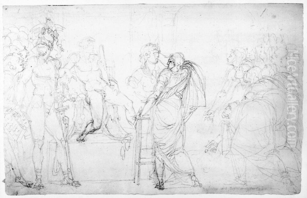 Commodus med Herkules. Attribut Oil Painting by Johan Tobias Sergel