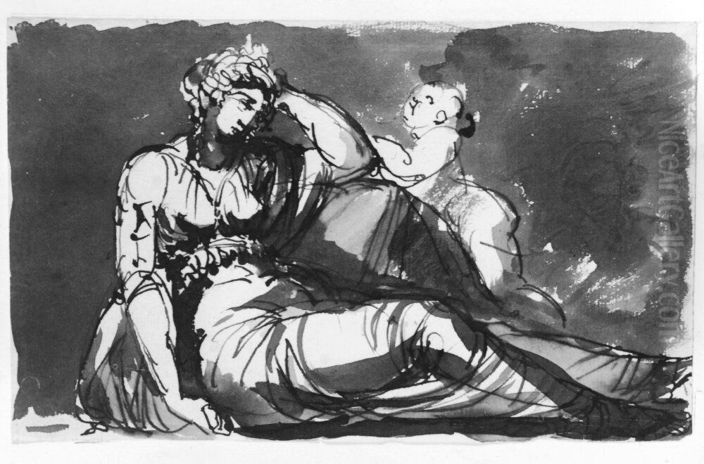 Sittande kvinnlig figur Oil Painting by Johan Tobias Sergel