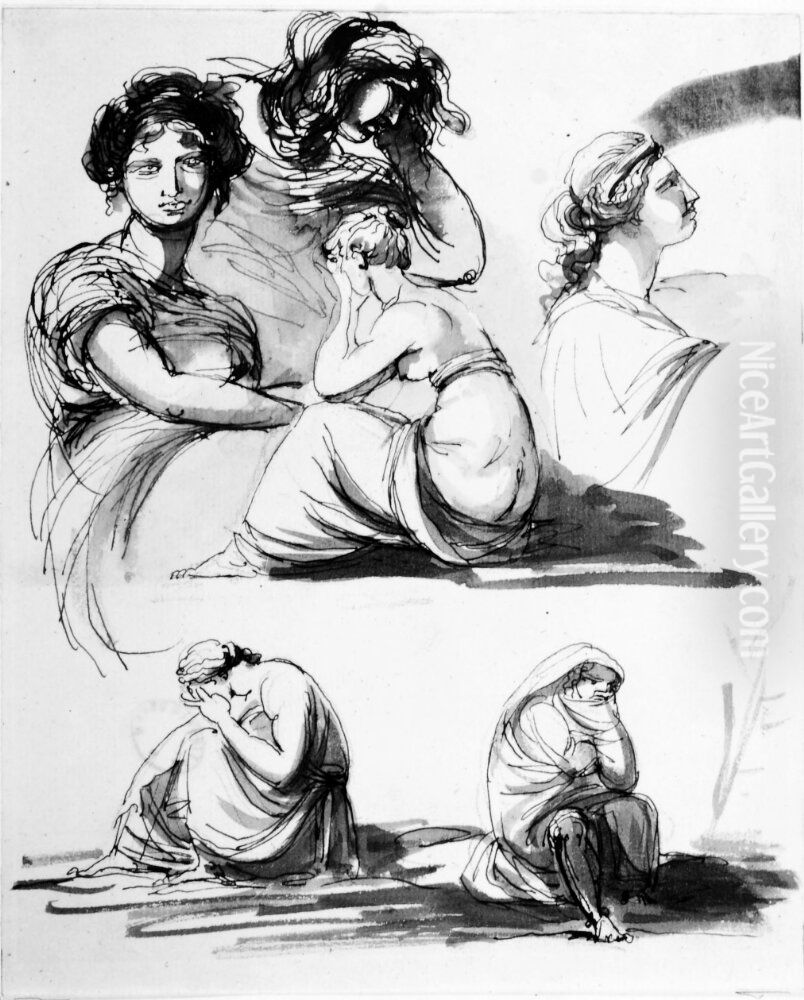 Studier till antika kvinnofigurer. Psyke Oil Painting by Johan Tobias Sergel