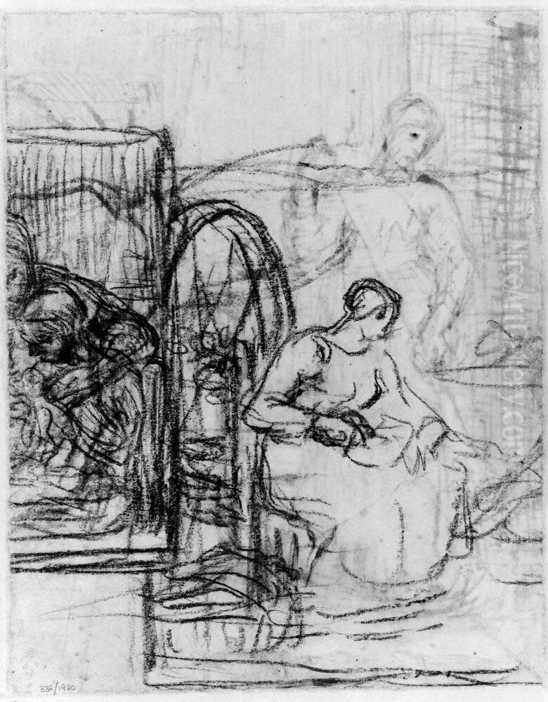 Kvinna som kardar Oil Painting by Jean-Francois Millet