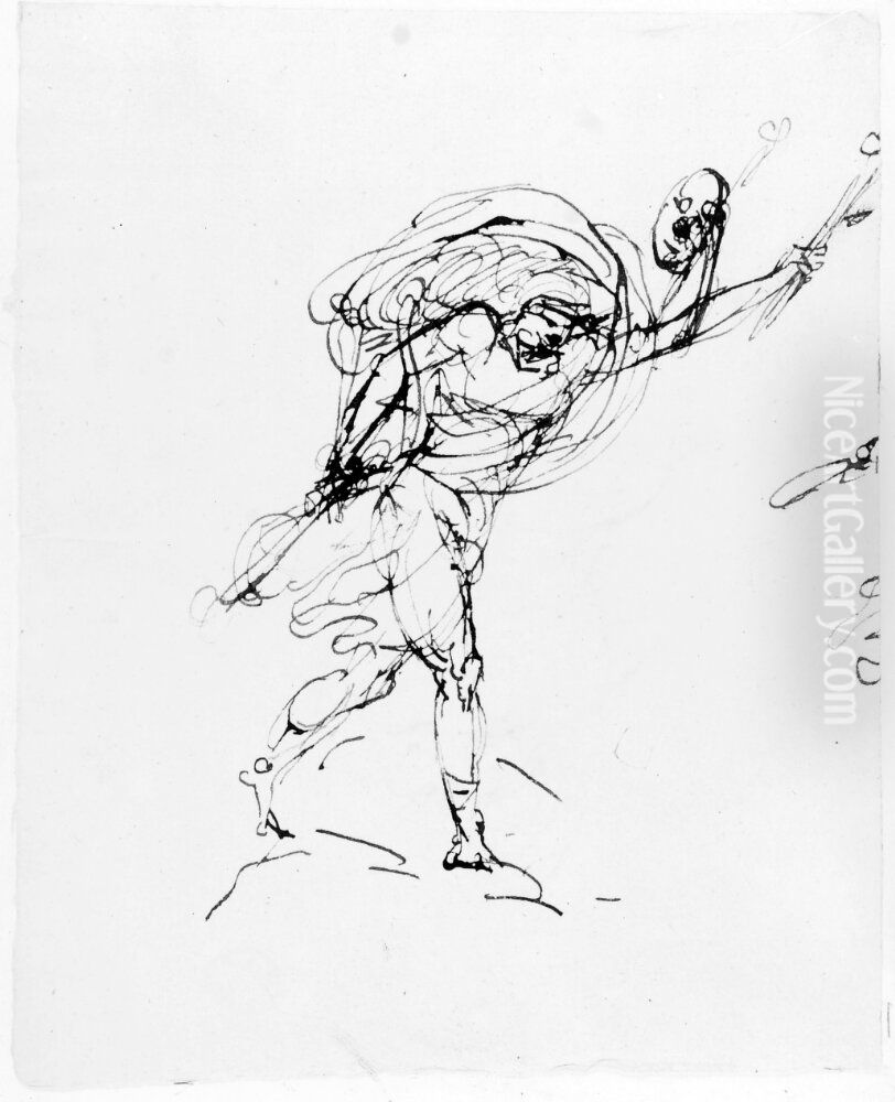 Springande man med facklor Oil Painting by Johan Tobias Sergel