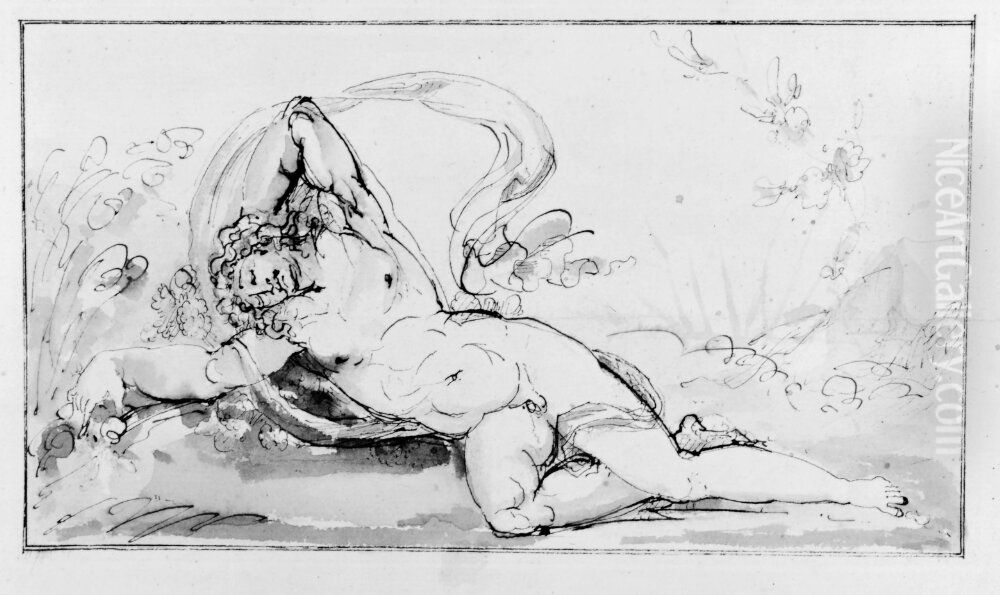 Liggande sovande yngling Oil Painting by Johan Tobias Sergel