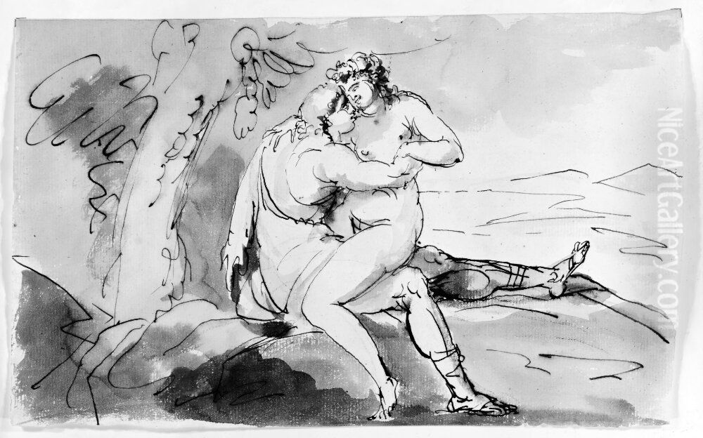 Karlekspar i landskap Oil Painting by Johan Tobias Sergel