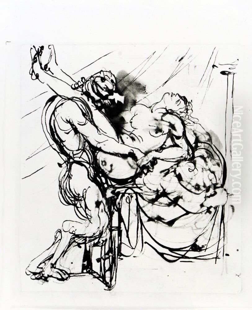 Samlagsscen mellan satyr och nymf Oil Painting by Johan Tobias Sergel