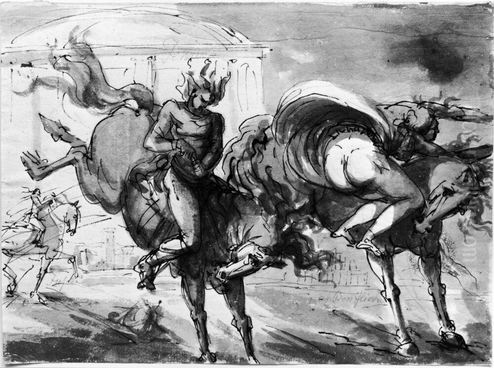 Skabros ridscen Oil Painting by Johan Tobias Sergel