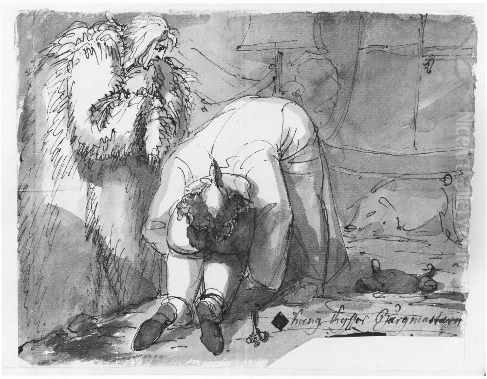 Kung kysser borgmastaren Oil Painting by Johan Tobias Sergel